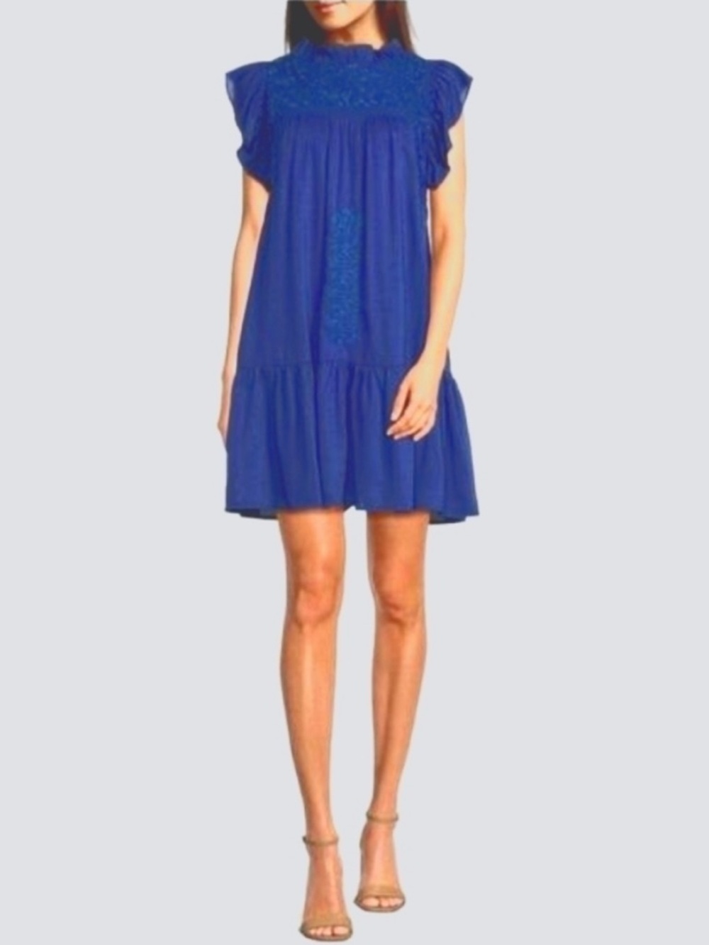 J. Marie Women’s Blue Ruffle Sleeve Embroidered dress